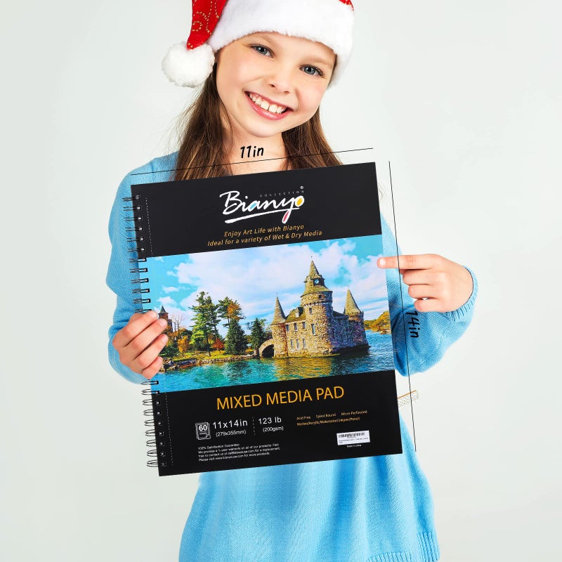 Bianyo Mixed Media Paper Sketchbook, 11" X 14", 60 Sheets/Each, 123 LBS/200 GSM, Spiral-Bound Pad, Perforated, Ideal for Wet & Dry Media Like Marker, Watercolor, Acrylic, Pastel, Pencil - Image 5